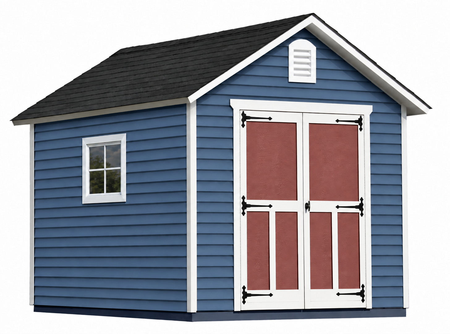 8x10 blue white shed vinyl siding gate hinges