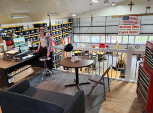 Wendy in her office loft overlooking Bendix Academy workshop