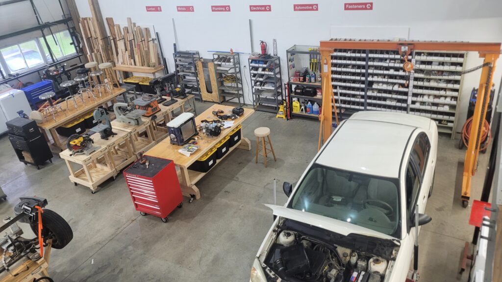 Wendy in her office loft overlooking Bendix Academy workshop